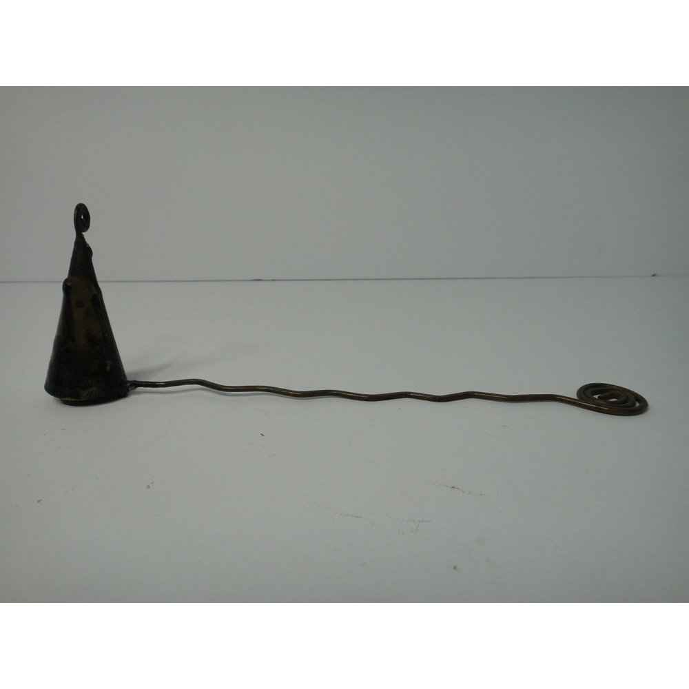 Vintage Brass Wavy Handle Candle Snuffer Spiral End Cone Bell Rustic 7 Inch